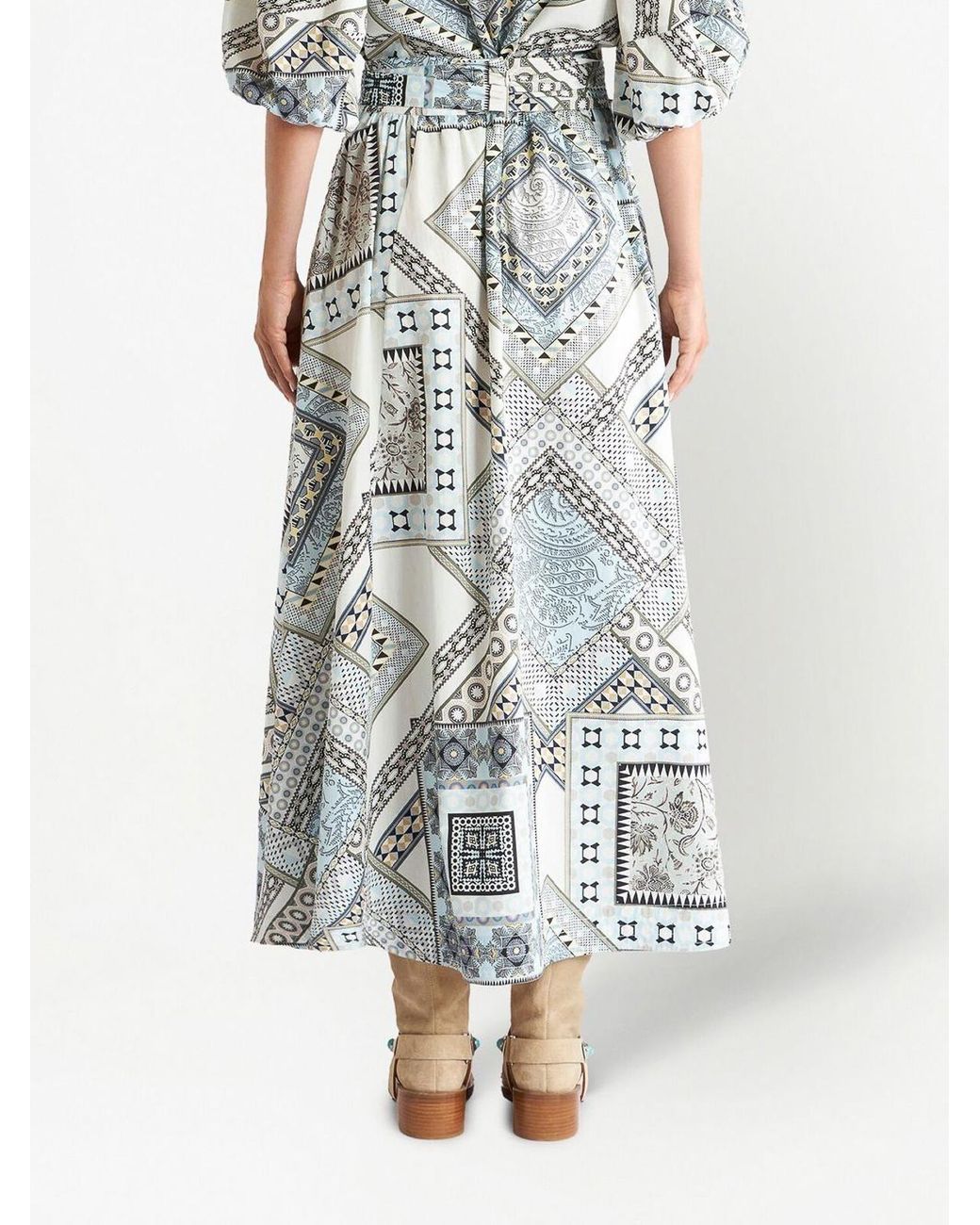 Etro White Geometric Print Cotton Long Skirt