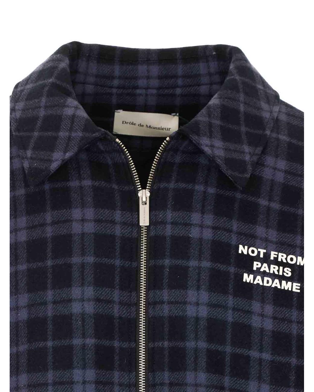 Drole de Monsieur Blue Check Flannel Slogan Jacket for men