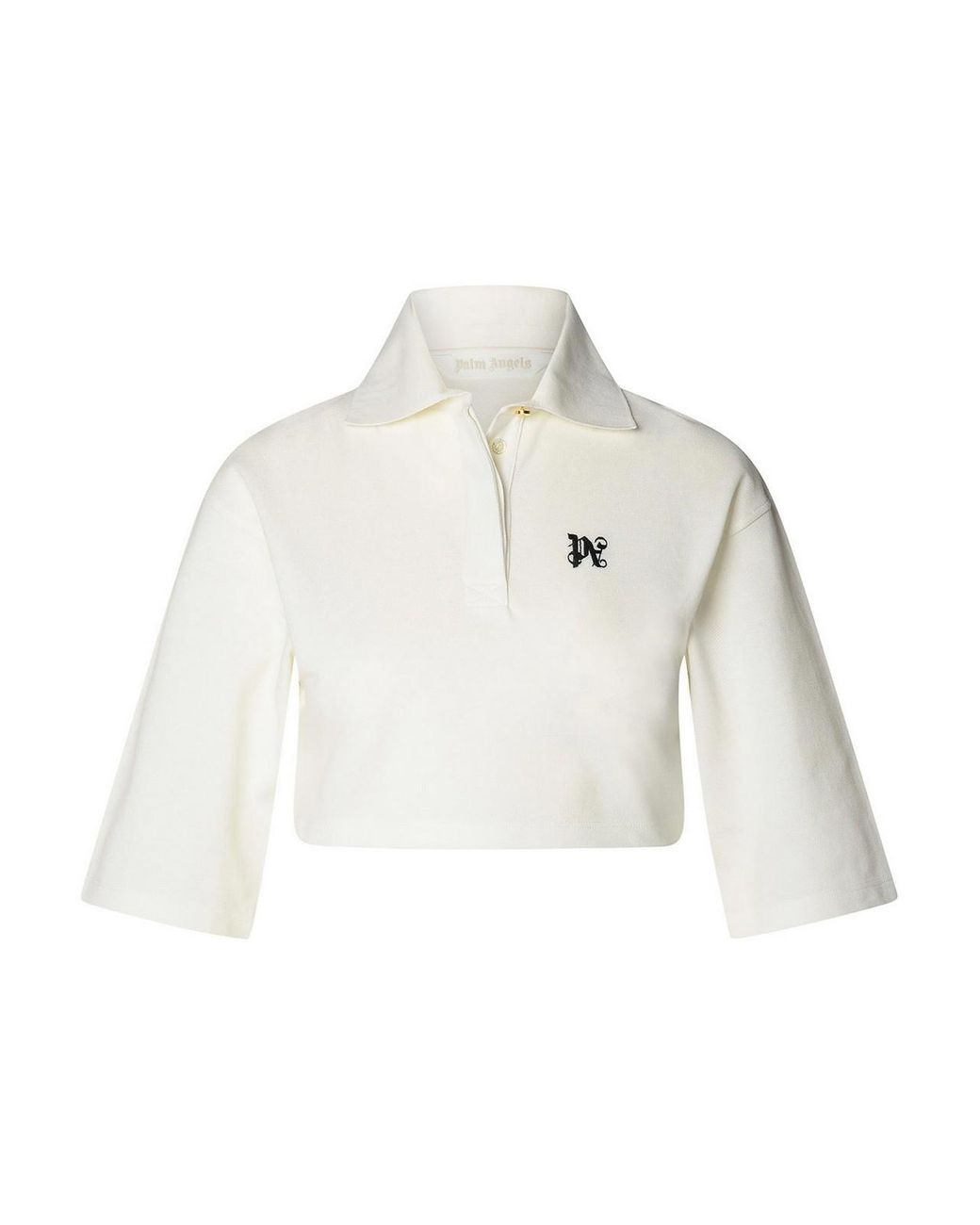 Palm Angels White Cotton Crop Polo Shirt