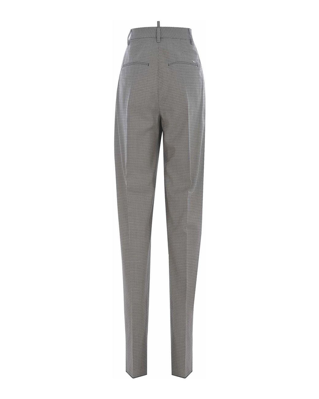 DSquared² Gray Houndstooth Wool Blend Trousers