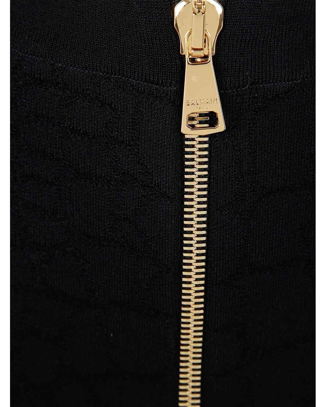 Balmain Black Hw Zipped Croco Knit Knee Lenght Skirt