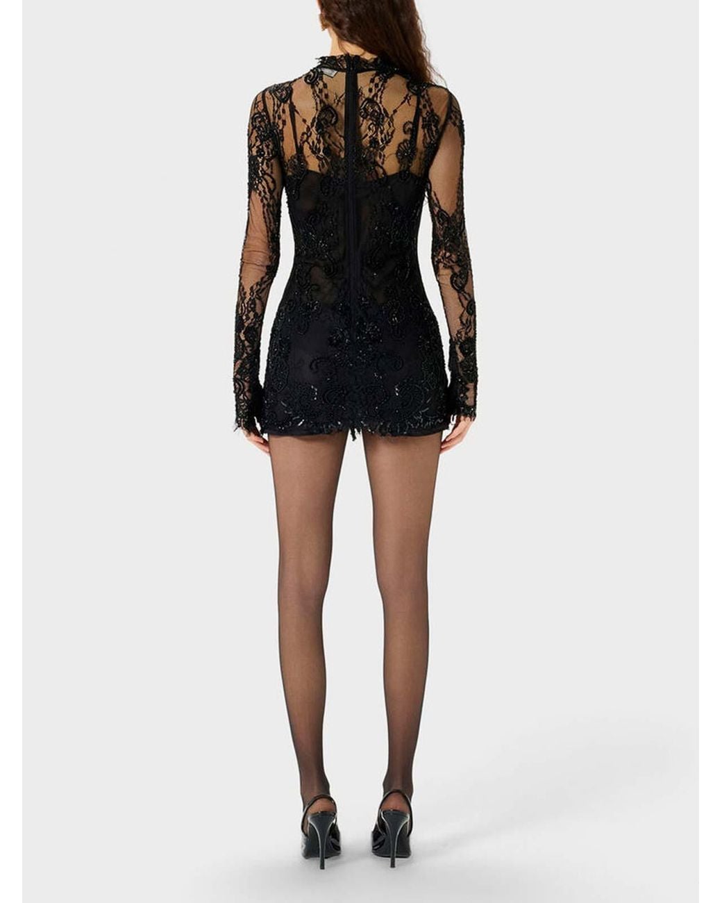 Blumarine Black Short Lace Dress With Embroidery