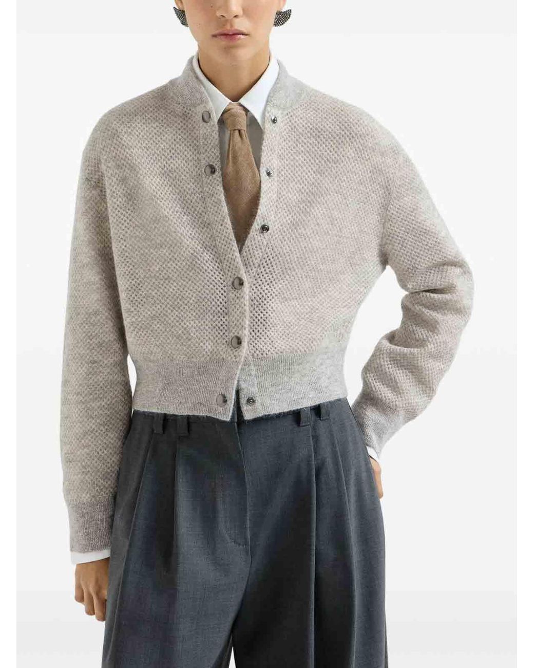 Brunello Cucinelli White Wool-Blend Cardigan With Buttons