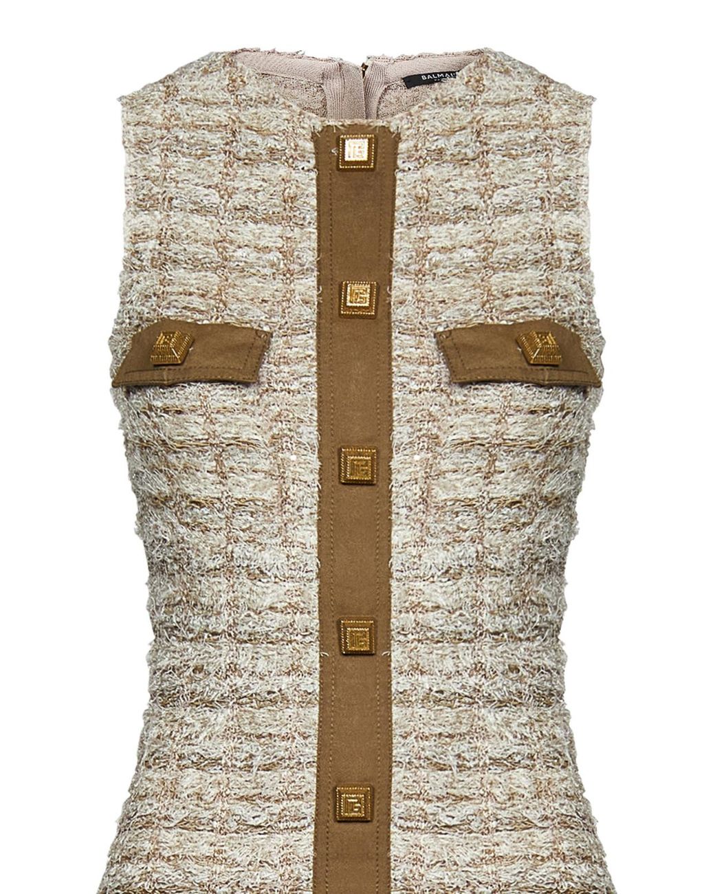 Balmain Natural Tweed Sleeveless Crew Necks