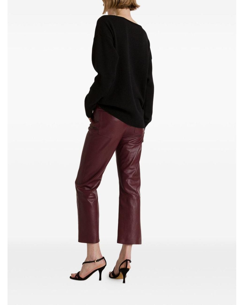 Alberta Ferretti Red Faux Leather Trousers