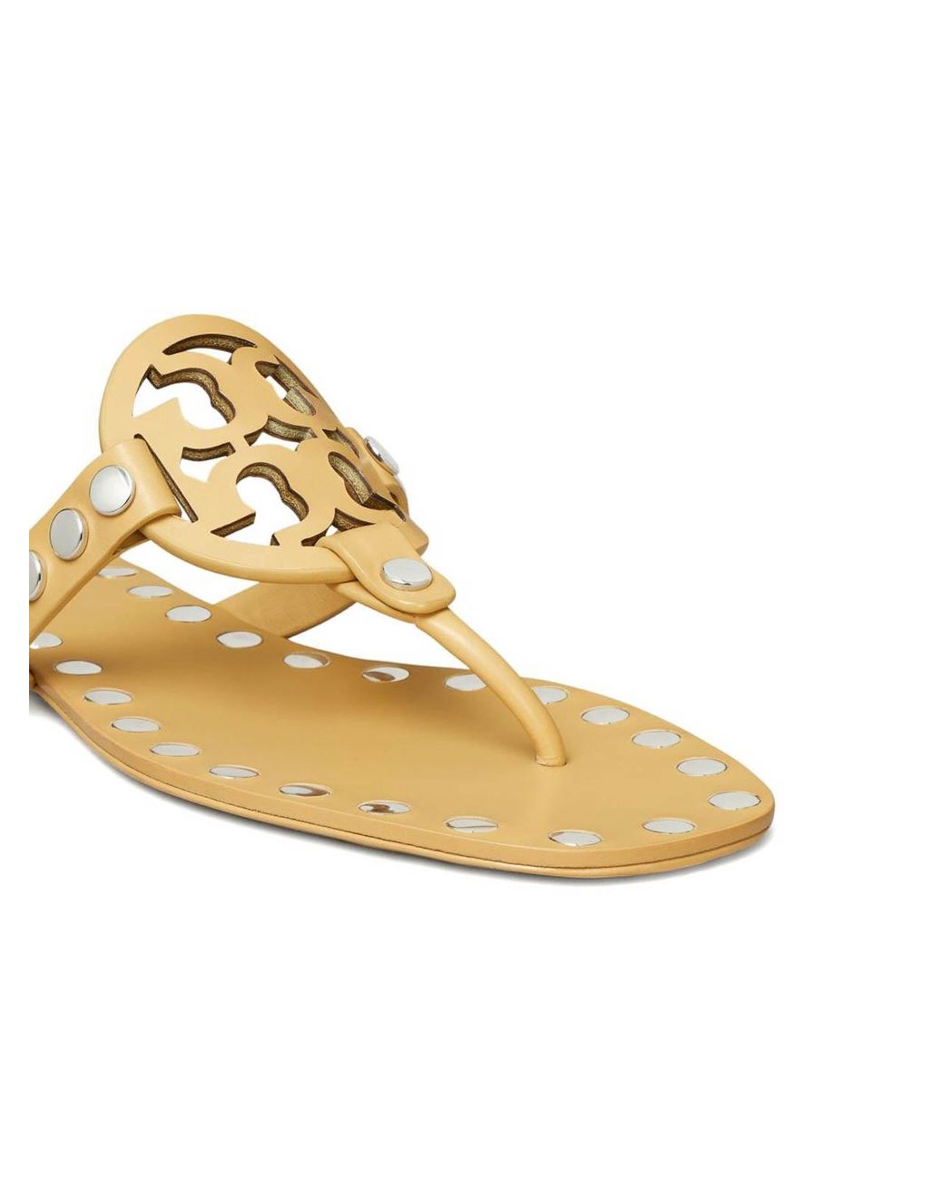 Tory Burch Metallic Studded Miller Leather Flat Sandals