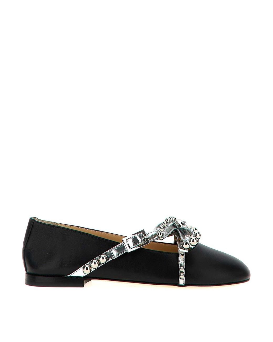 Mach & Mach Black Crystal Studs Ballet Flats