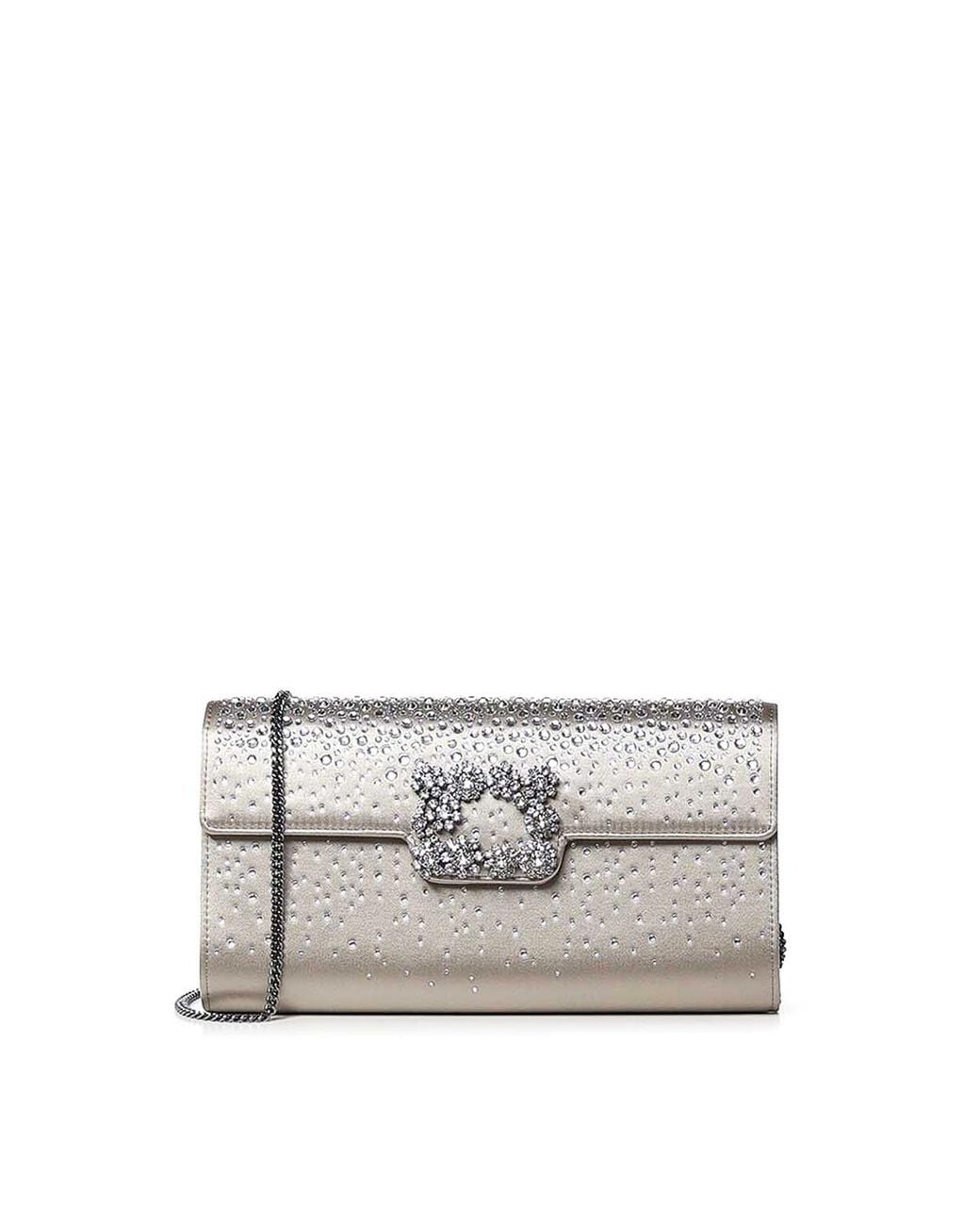 Roger Vivier Gray Satin Clutch With Crystals