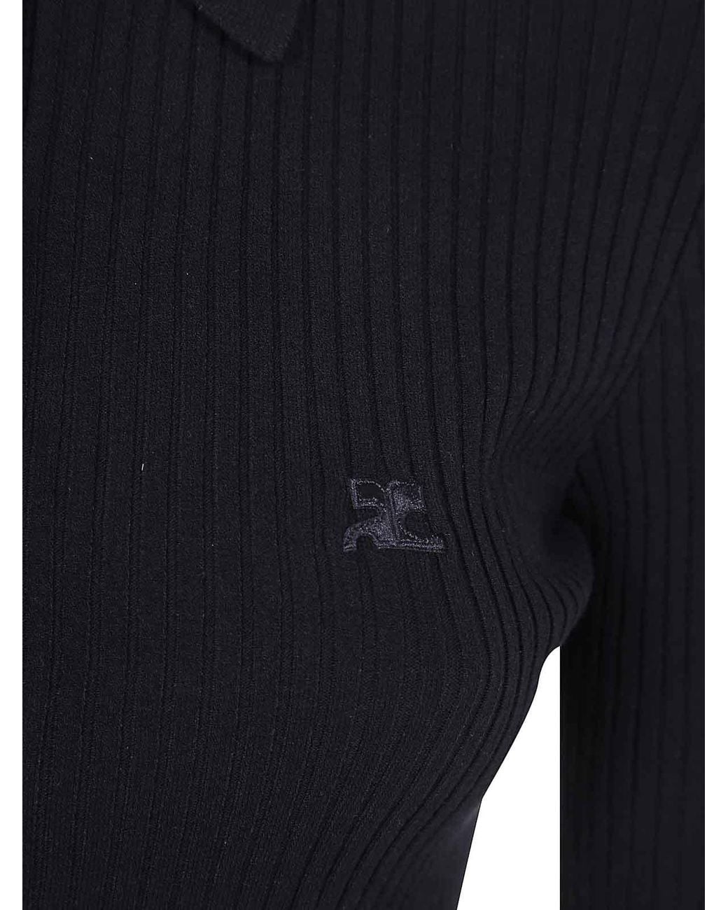 Courreges Blue Rib Knit Ls Polo Sweater