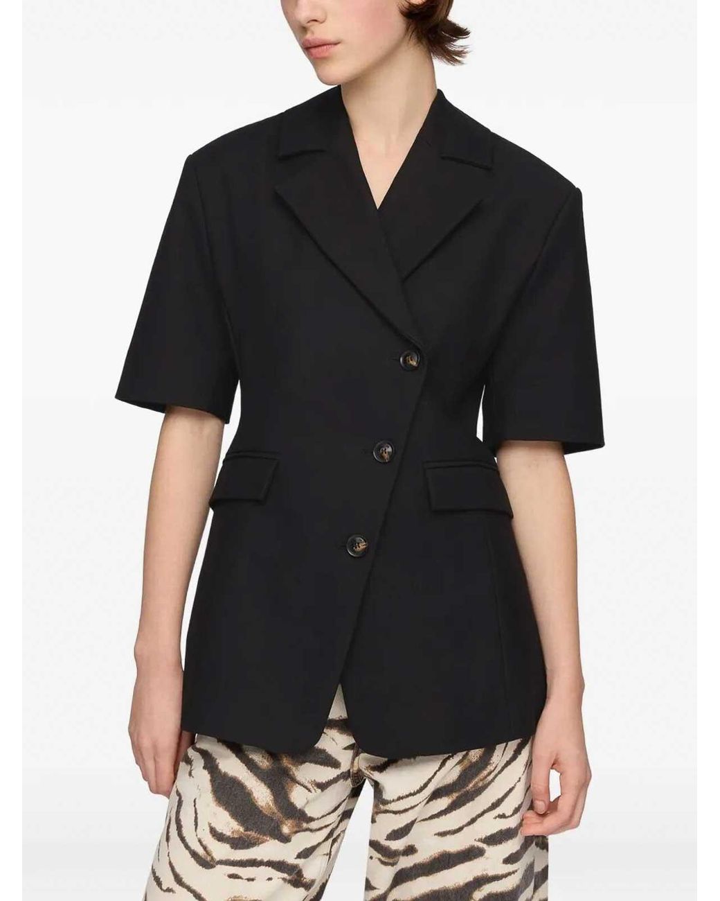 Ganni Black Short Sleeve Blazer