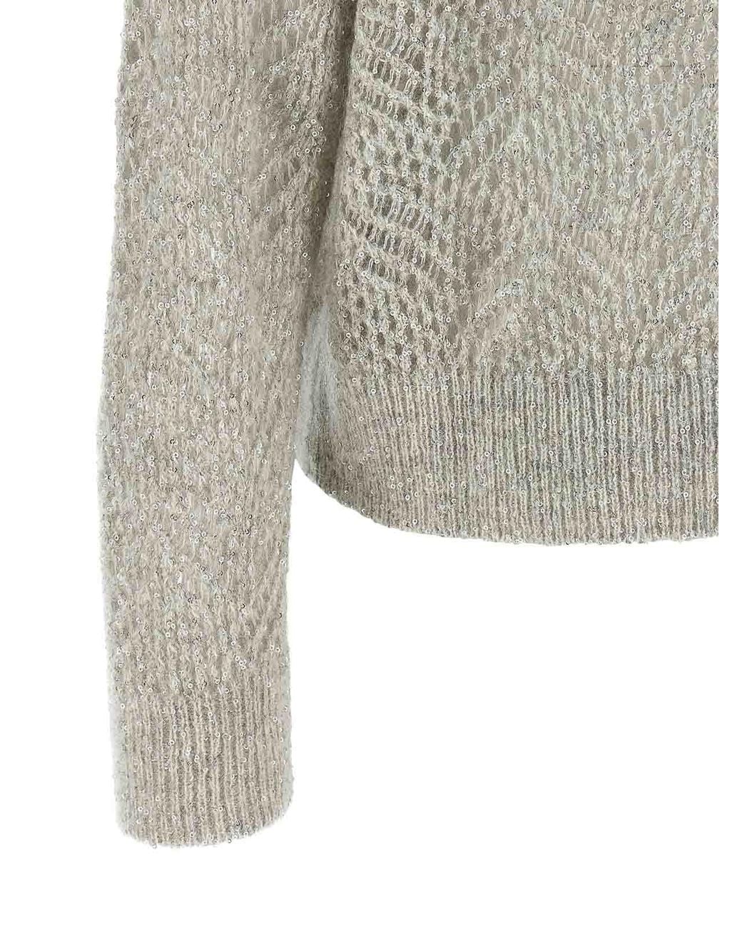 Brunello Cucinelli Gray Dazzling Abstract Leaf Jumper