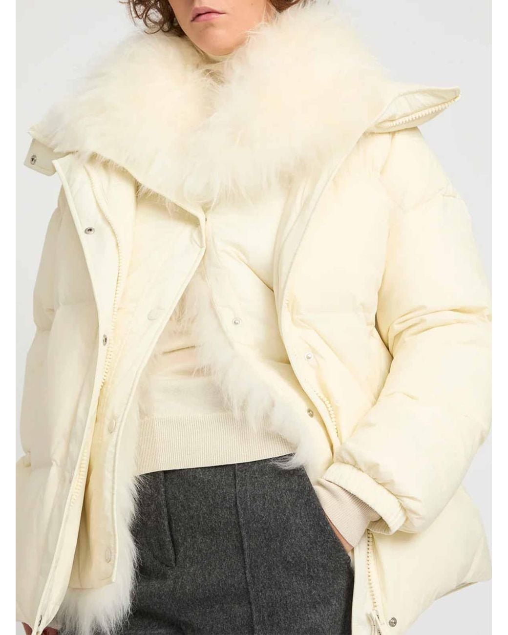 Yves Salomon Natural Ys Army Collection Mid-Length Down Jacket