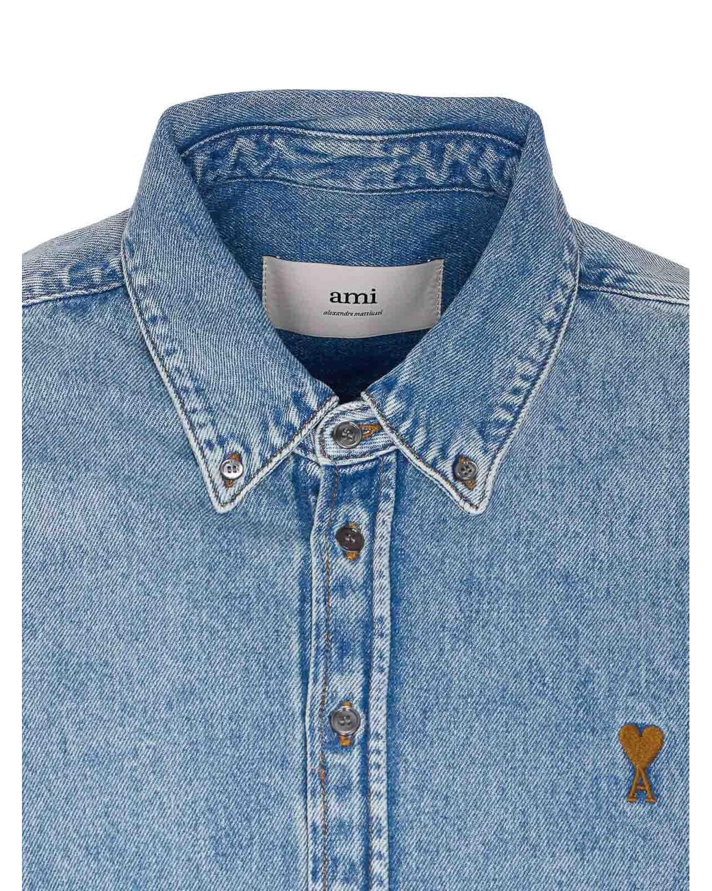 AMI Blue Denim Adc Denim Shirt Frontal Buttons Closure for men
