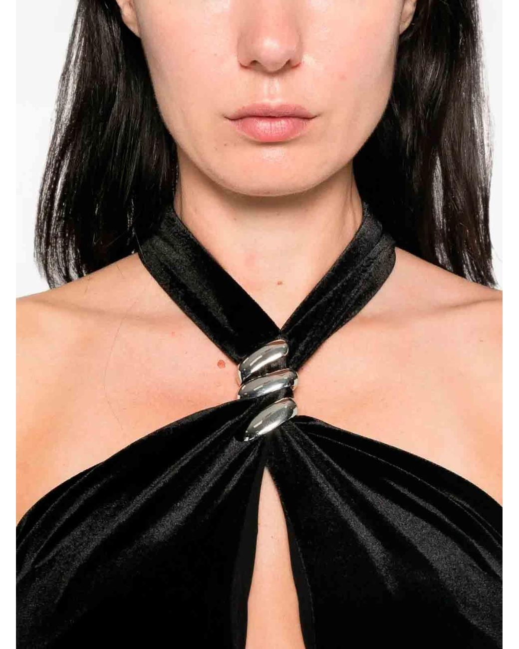 Nissa Black Open-Back Velvet Maxi Dress
