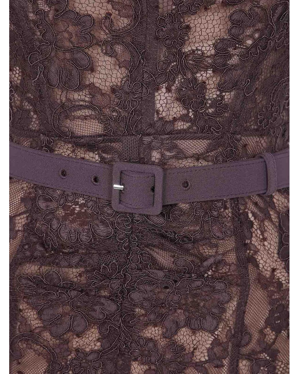 Self-Portrait Purple Floral Lace Midi Dress