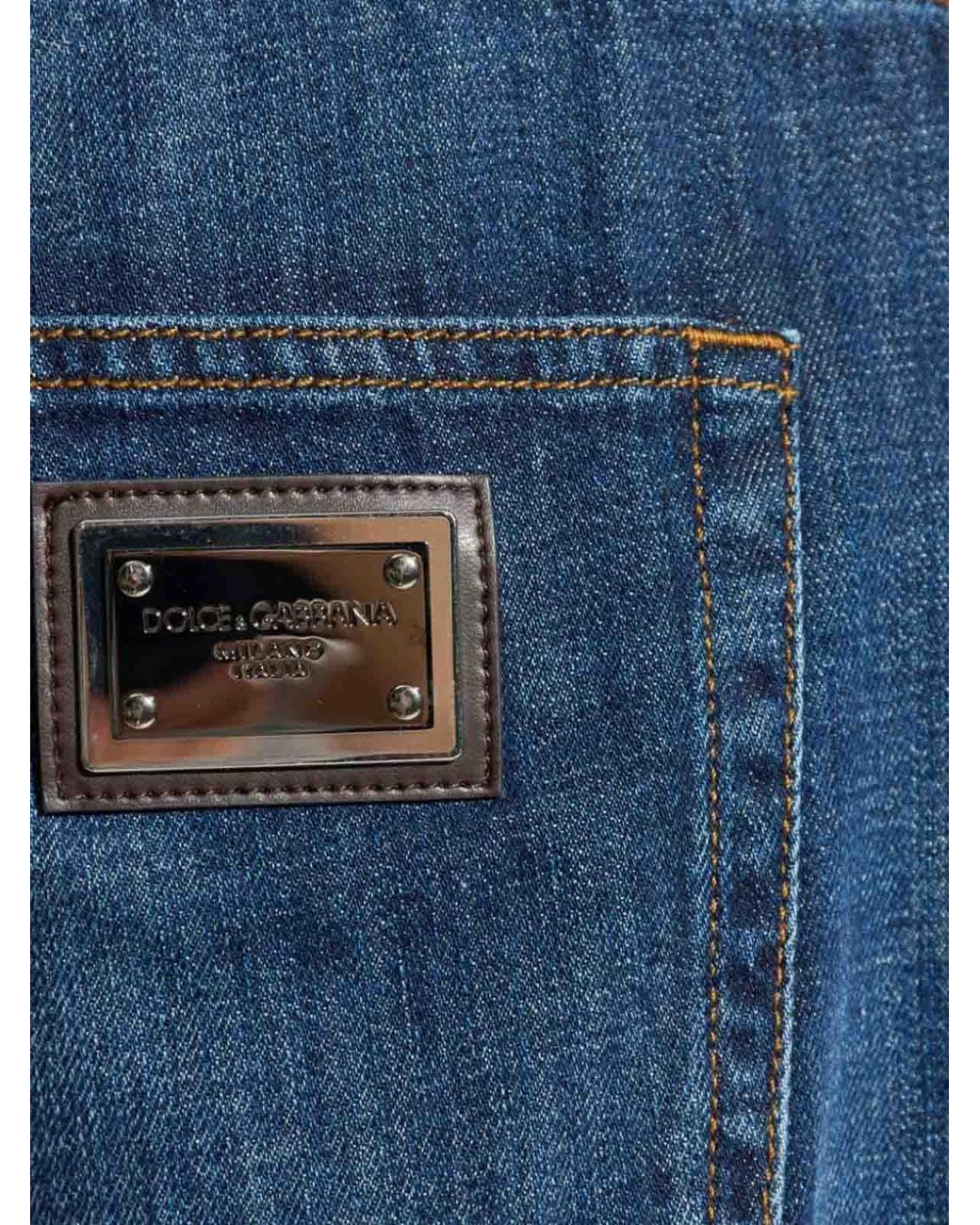 Dolce & Gabbana Blue Logo-Plaque Straight-Leg Jeans for men