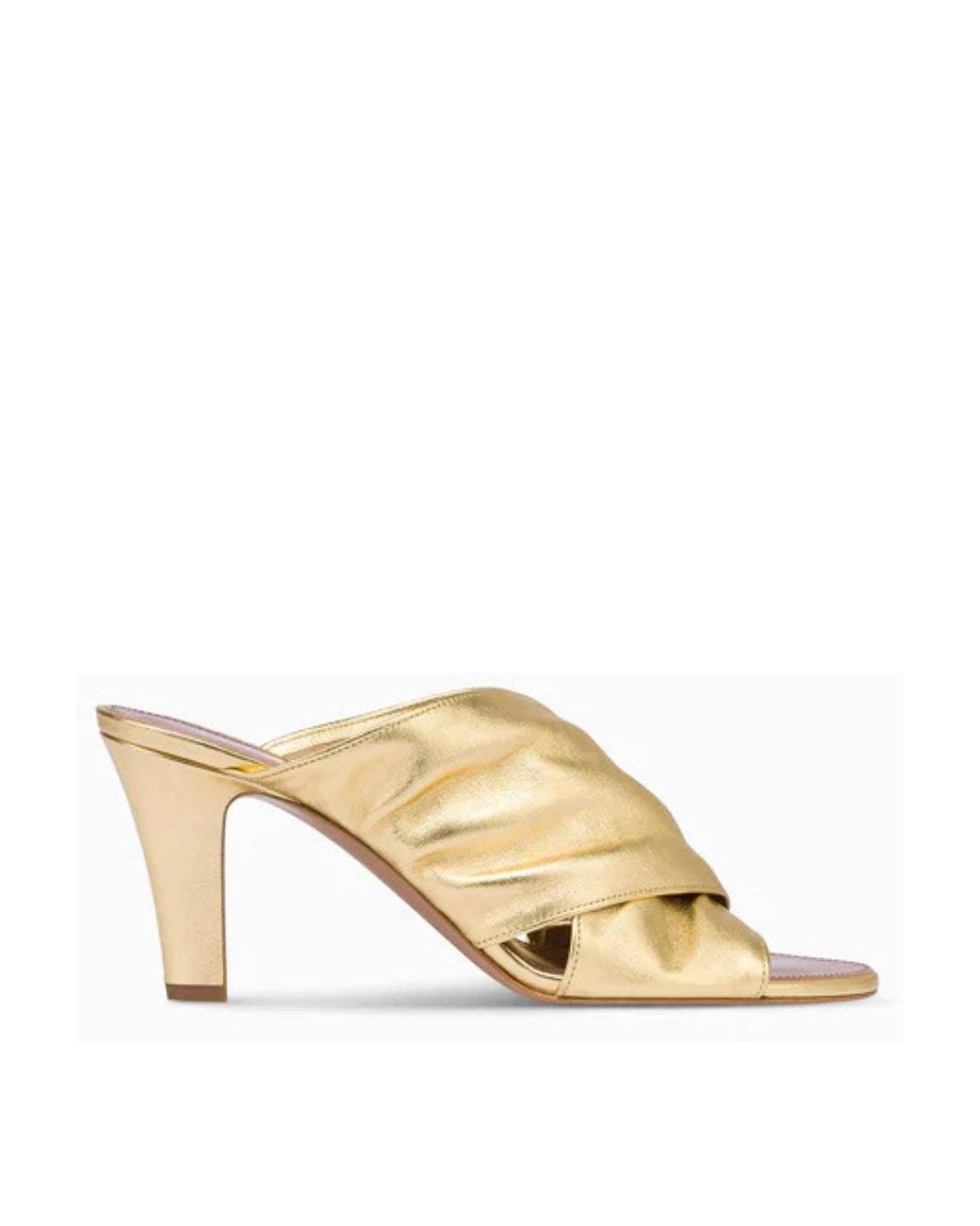 Paris Texas Natural Ruched Leather Mules Open Toe Heels