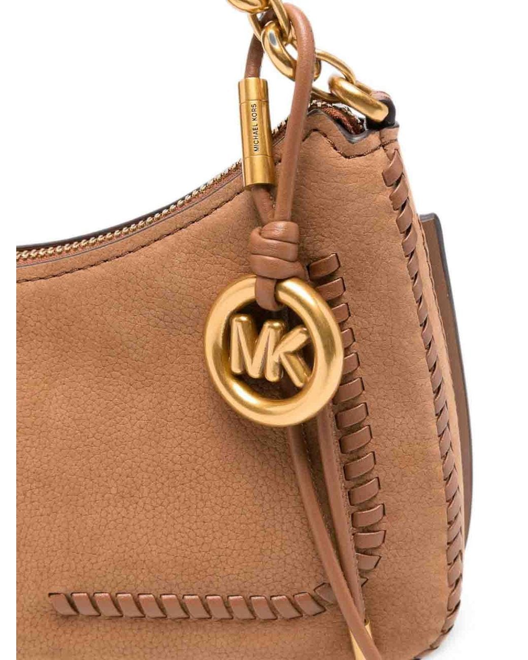 Michael Kors Brown Leather Handbag With-Tone Charm