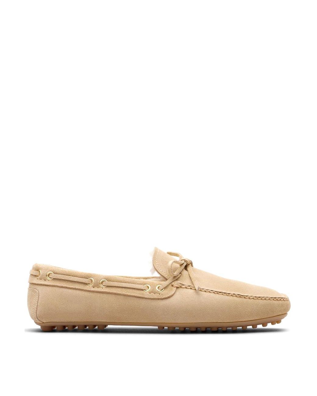Car Shoe White Ecru Suede And Sheepsk for men