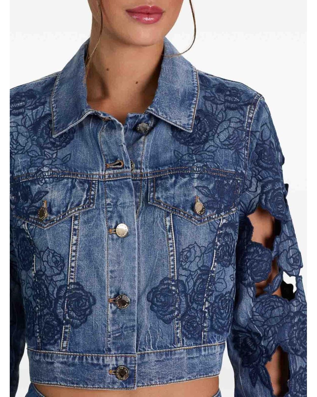 Alice + Olivia Blue Embroidered Denim Jacket