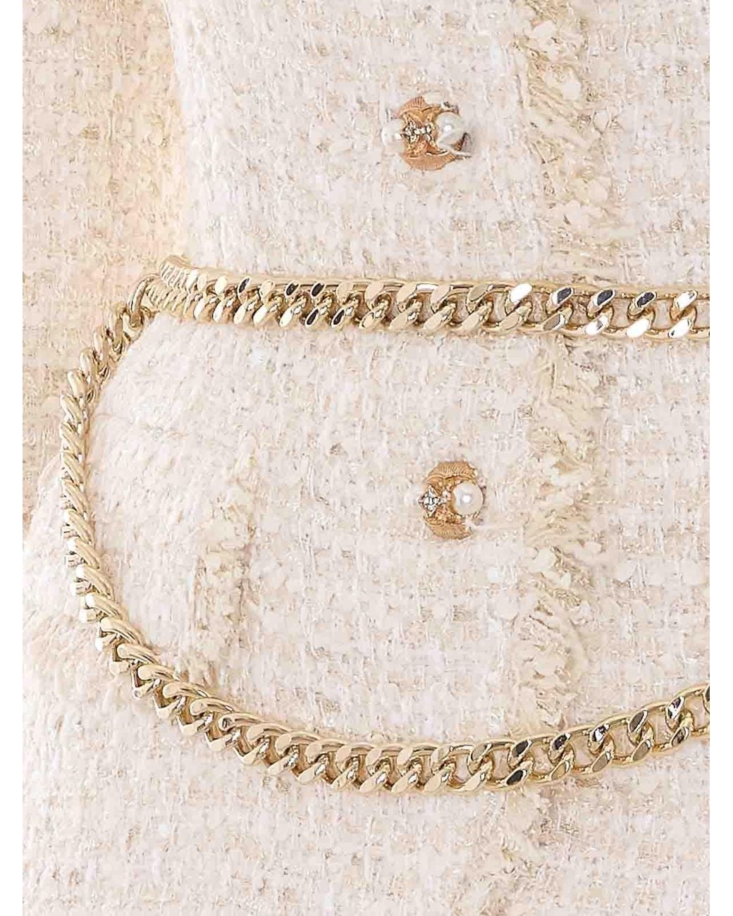 Self-Portrait White Boucle Tailored Chain Midi Dress