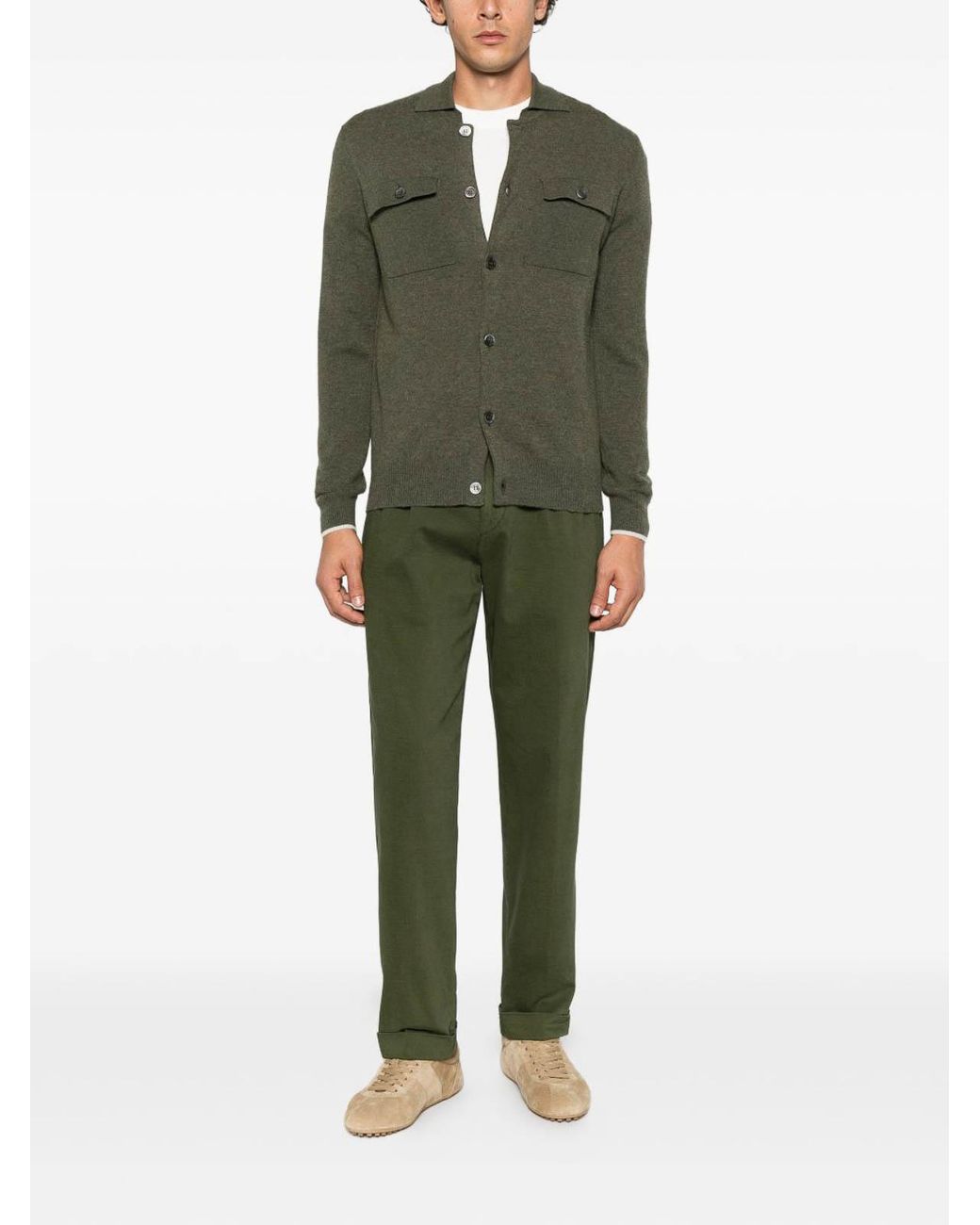 Alpha Studio Green Dark Knit Shirt for men