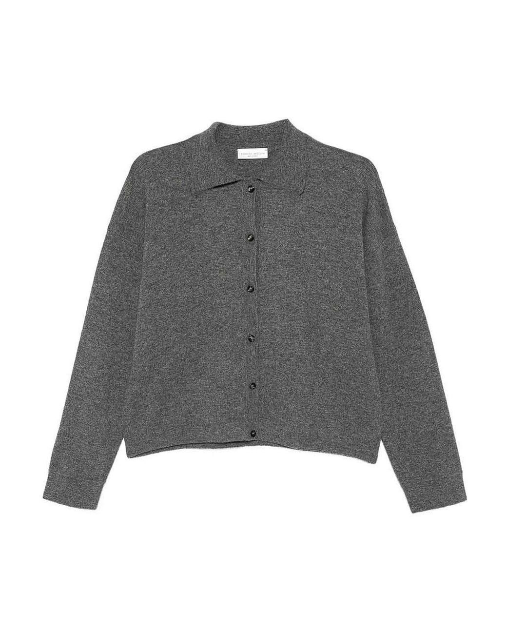 Roberto Collina Gray Wool Cardigan With Polo Collar