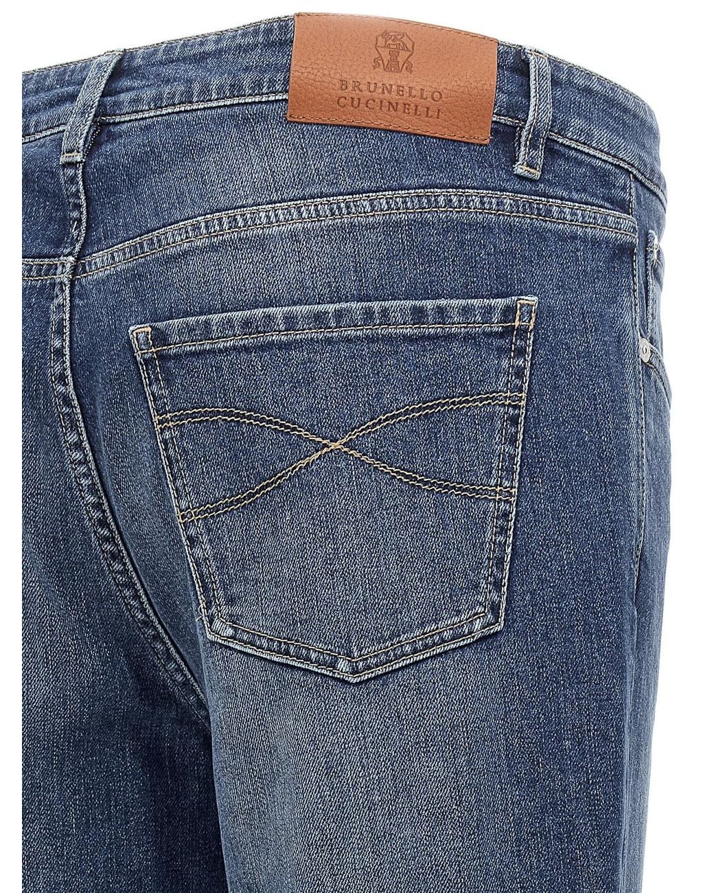Brunello Cucinelli Blue Logo Embroidery Stretch Jeans for men