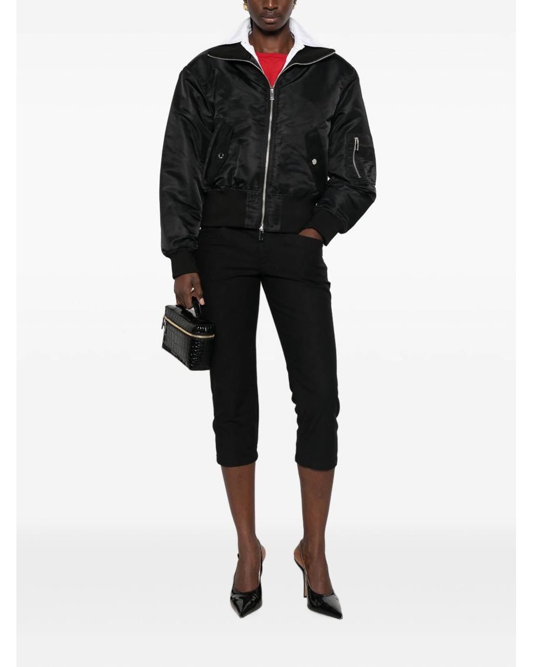 Frankie Shop Black Storm Nylon Cropped Bomber Jacket