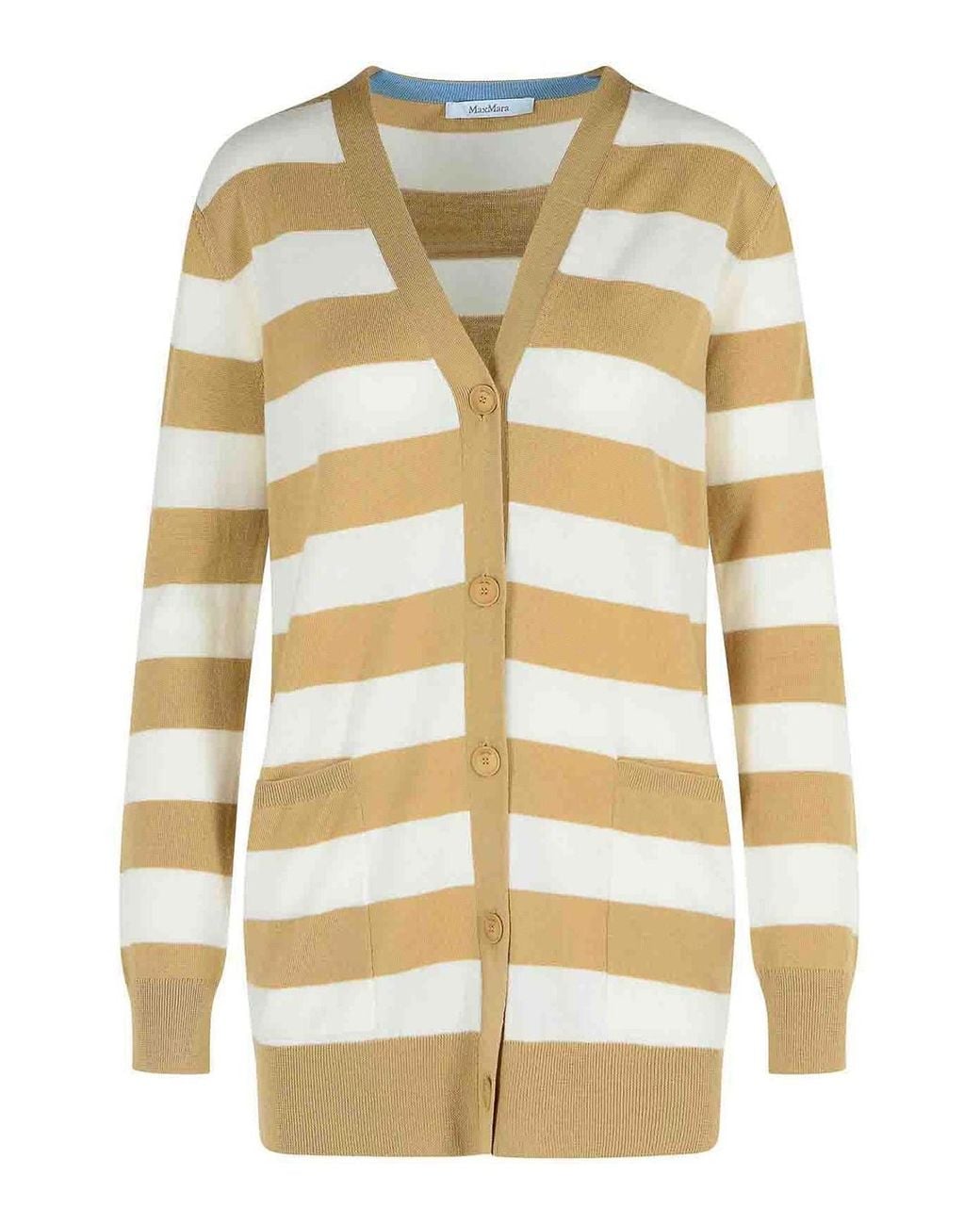 Max Mara Metallic Fiemme Virgin Wool Sand Cardigan