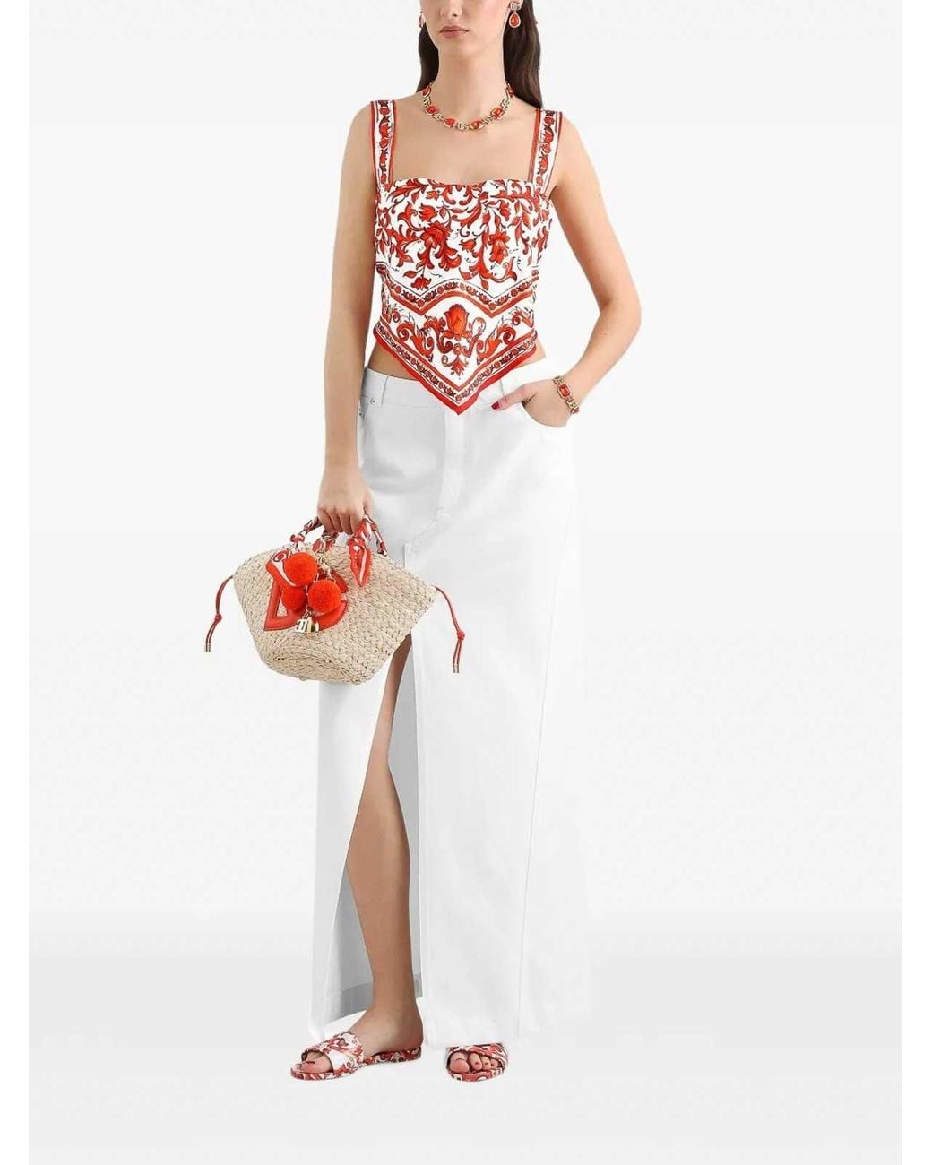 Dolce & Gabbana White Maiolica Print Top