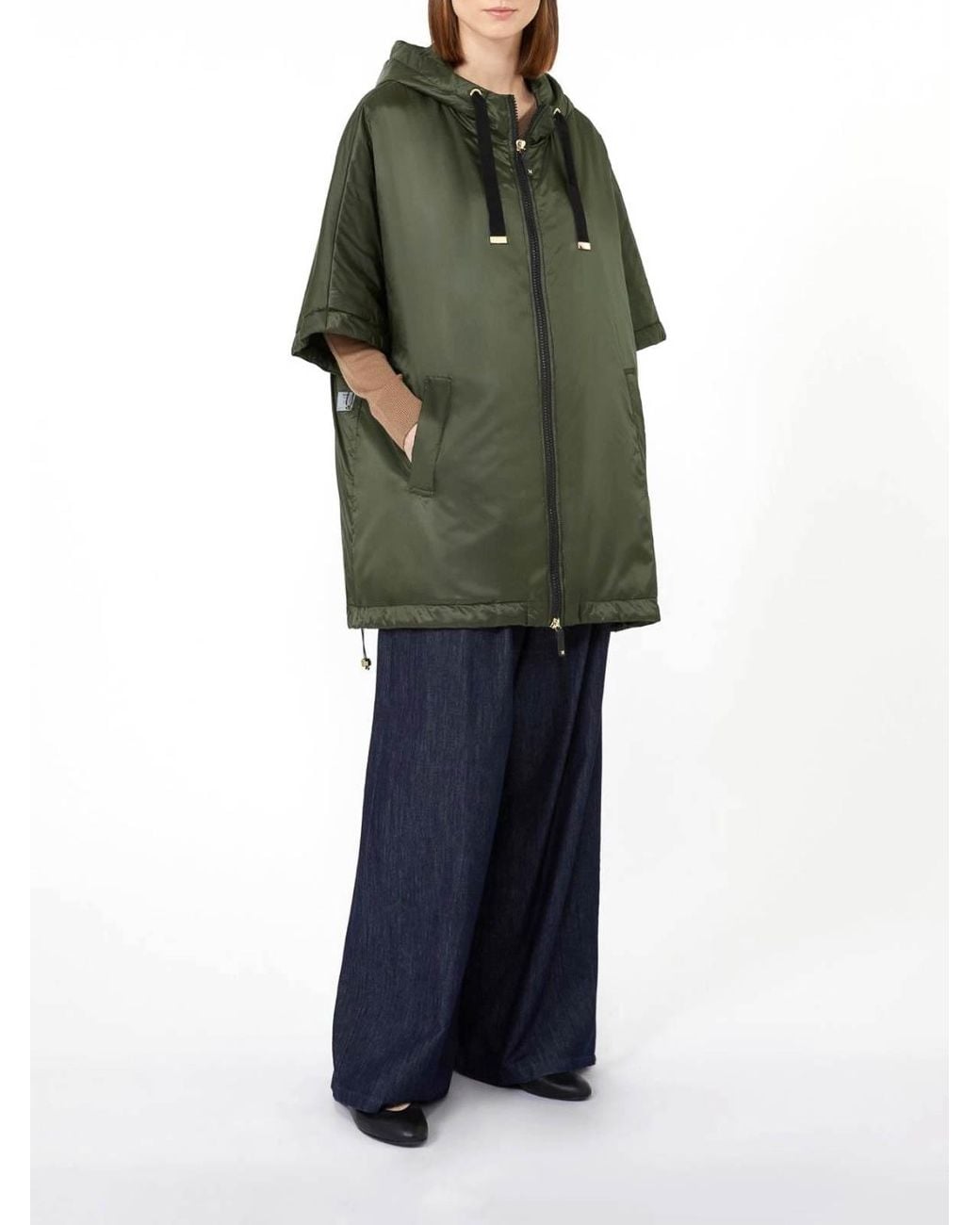 Max Mara Green Padded Hooded Cape