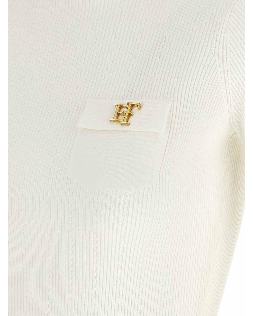 Elisabetta Franchi White Turtleneck Embroidery Jour