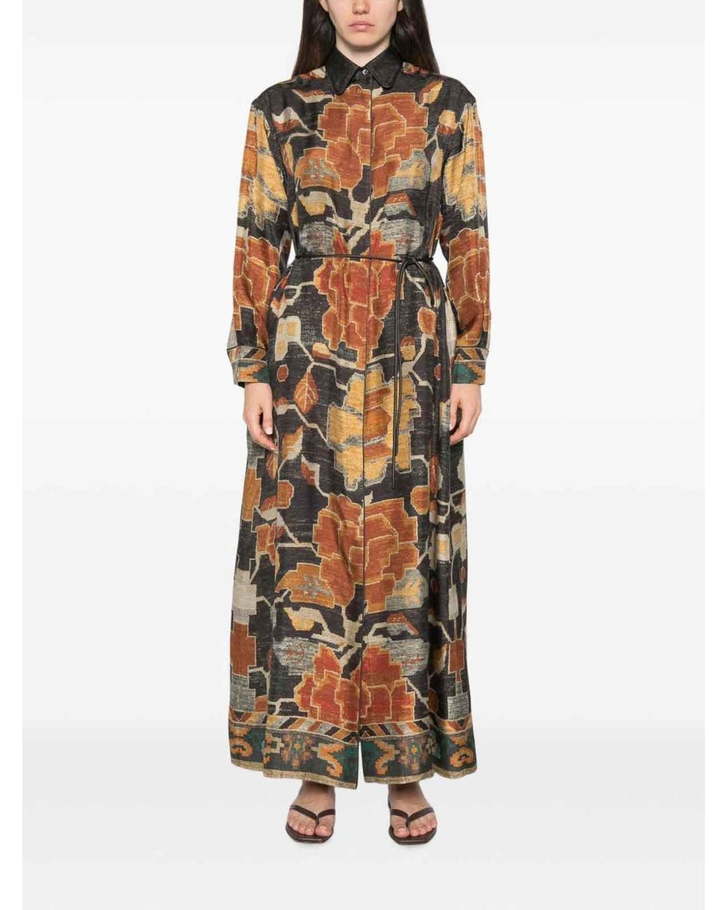 Pierre Louis Mascia Brown Printed Silk Long Dress