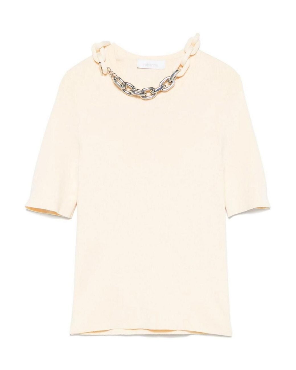 Rabanne Natural Silk And Cotton T-Shirt With Chain