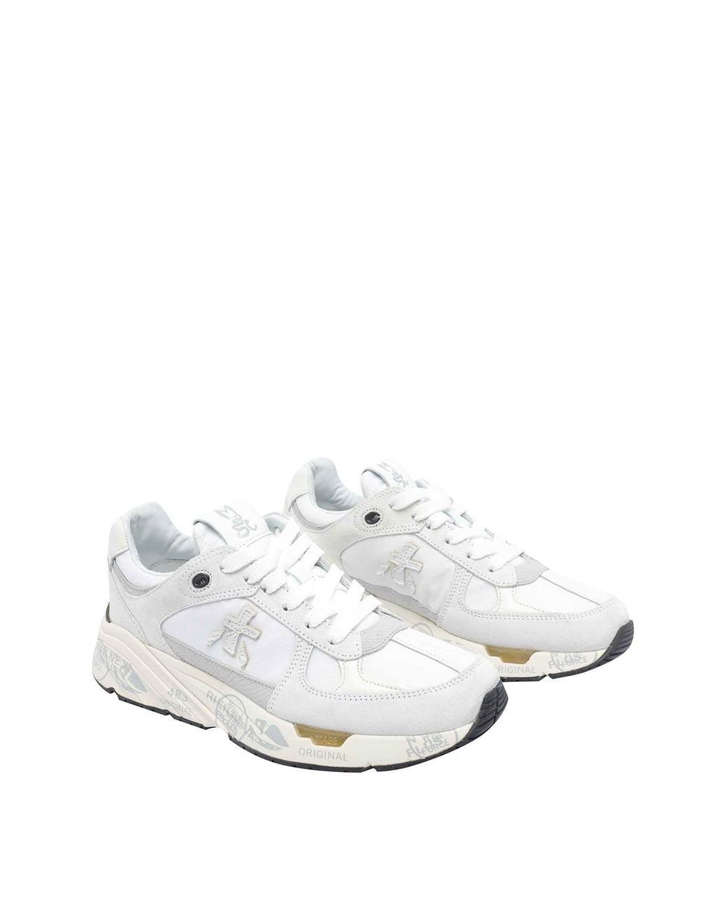 Premiata White Low-Top Sneakers With Textured Panels And Chunky Sole