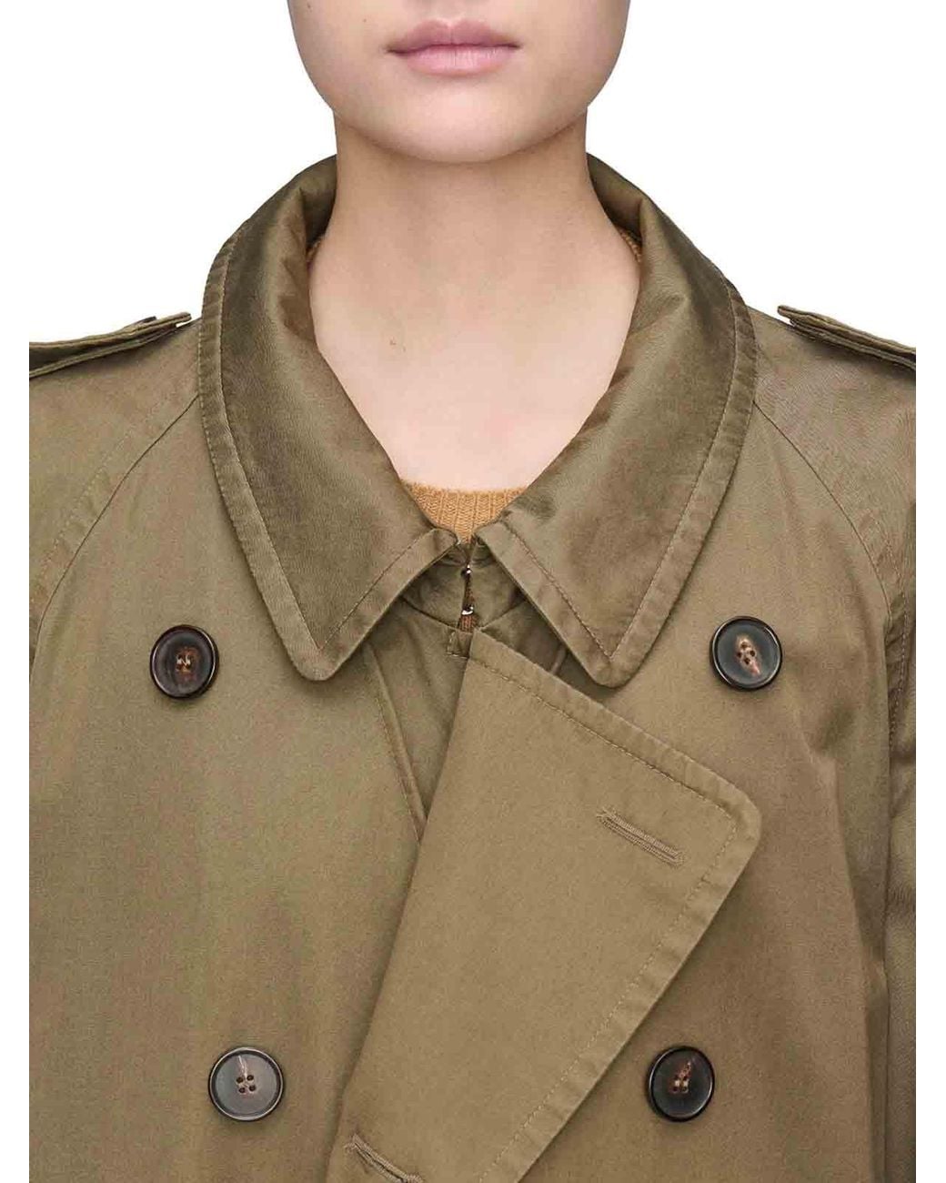 Maison Margiela Natural Long Double-Breasted Cotton Trench Coat