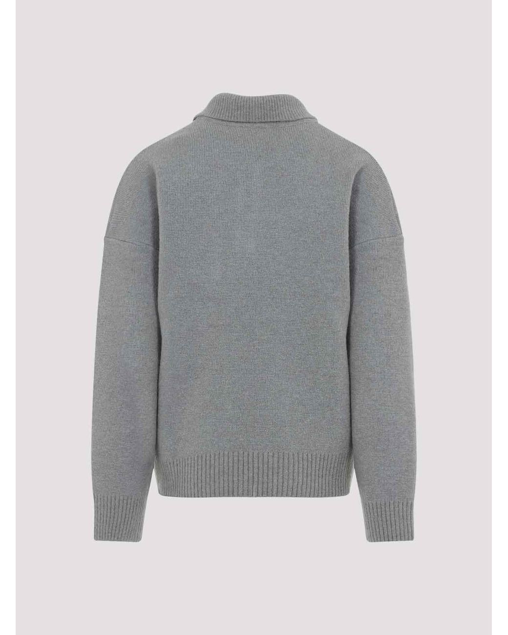 AMI Gray Ami De Coeur Wool Polo Shirt