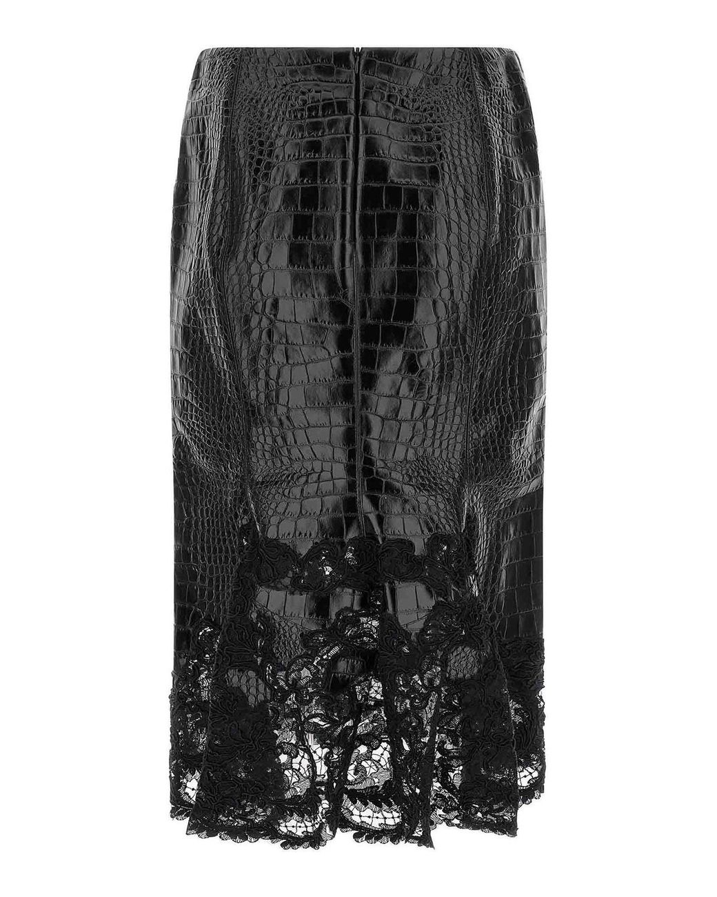 Ermanno Scervino Black Coconut Print Sheath Skirt With Lace