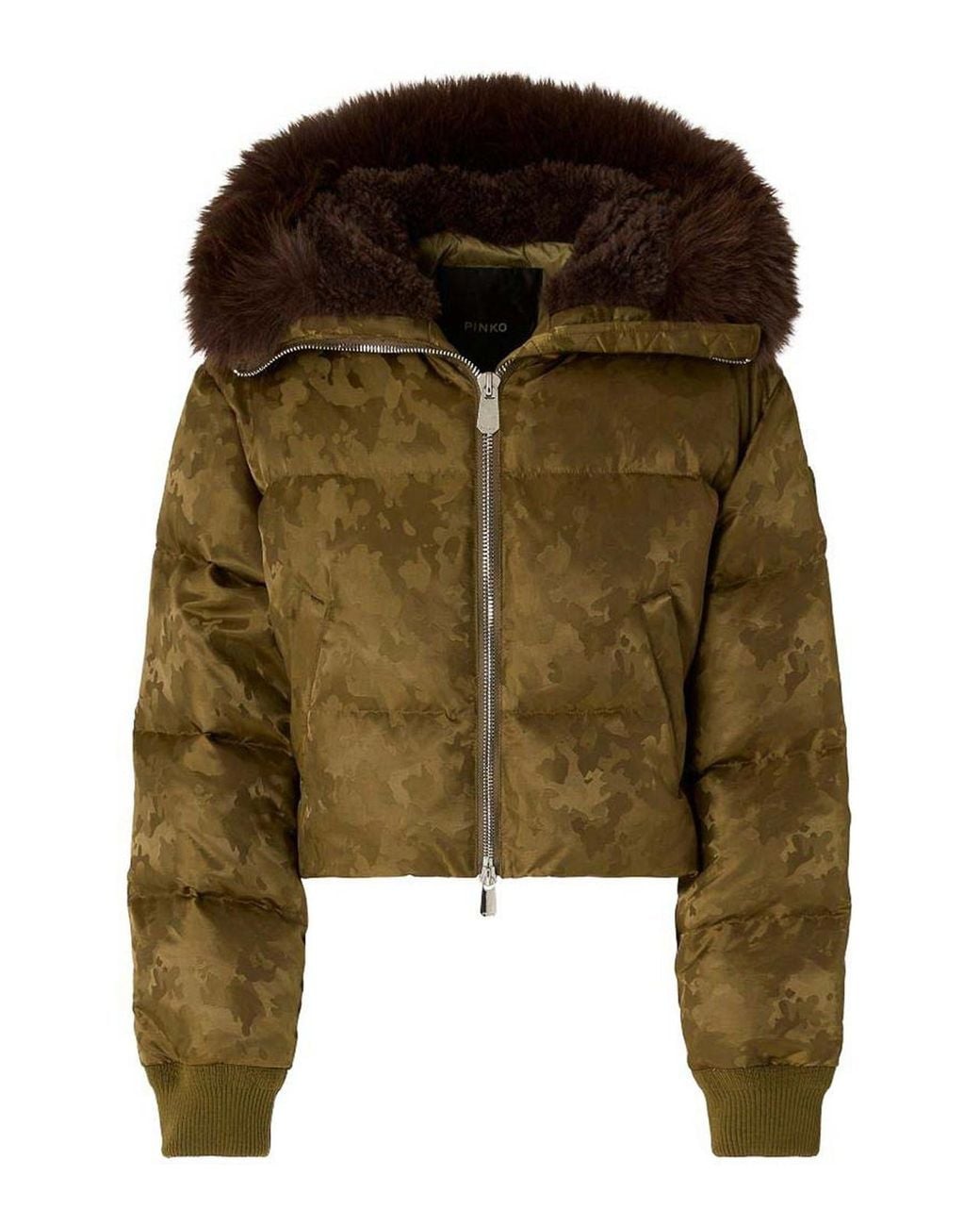 Pinko Green Piastraia Camouflage Motif Padded Jacket