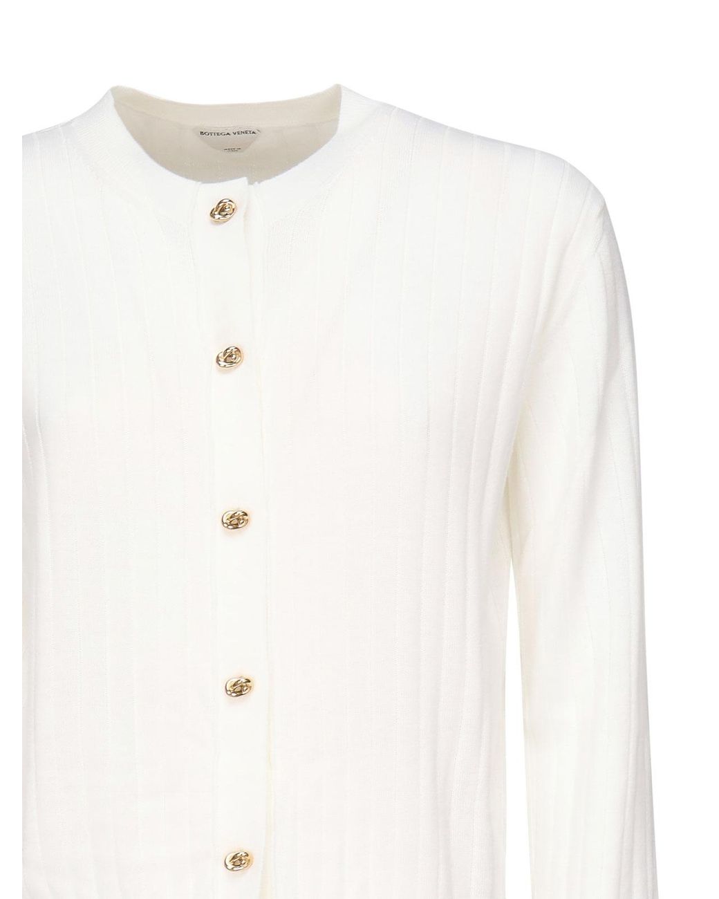 Bottega Veneta White Ribbed Wool Cardigan