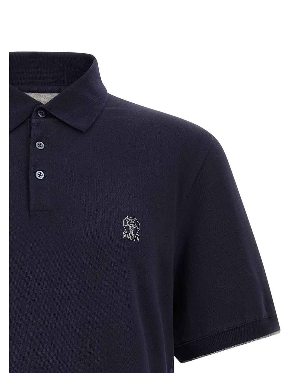 Brunello Cucinelli Blue Logo Cotton Pique Polo Shirt for men