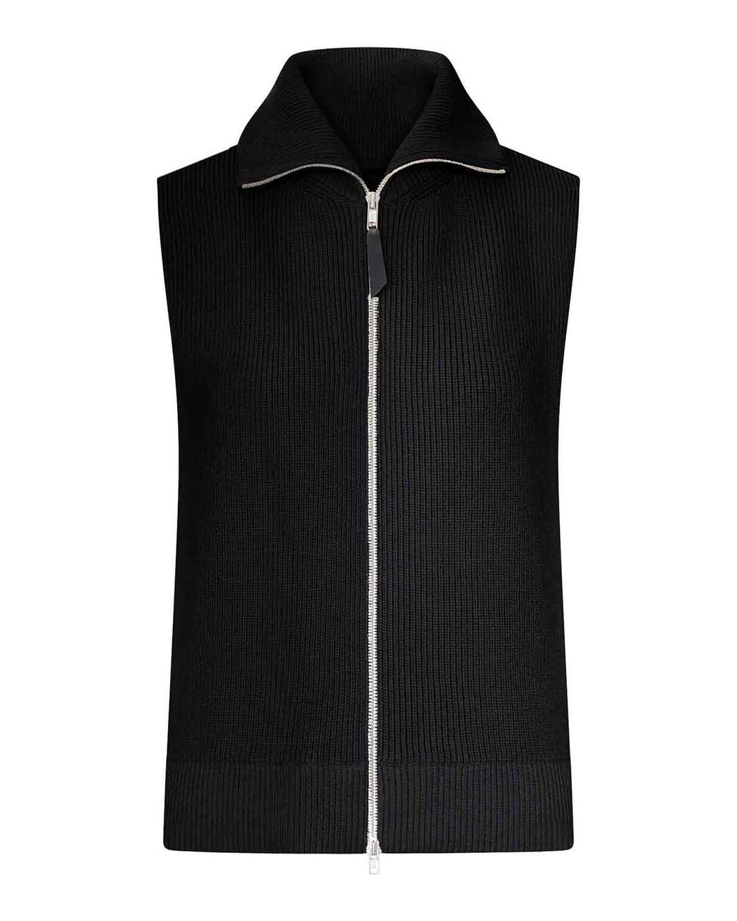 Maison Margiela Black Ribbed Knit Zip-Up Vest