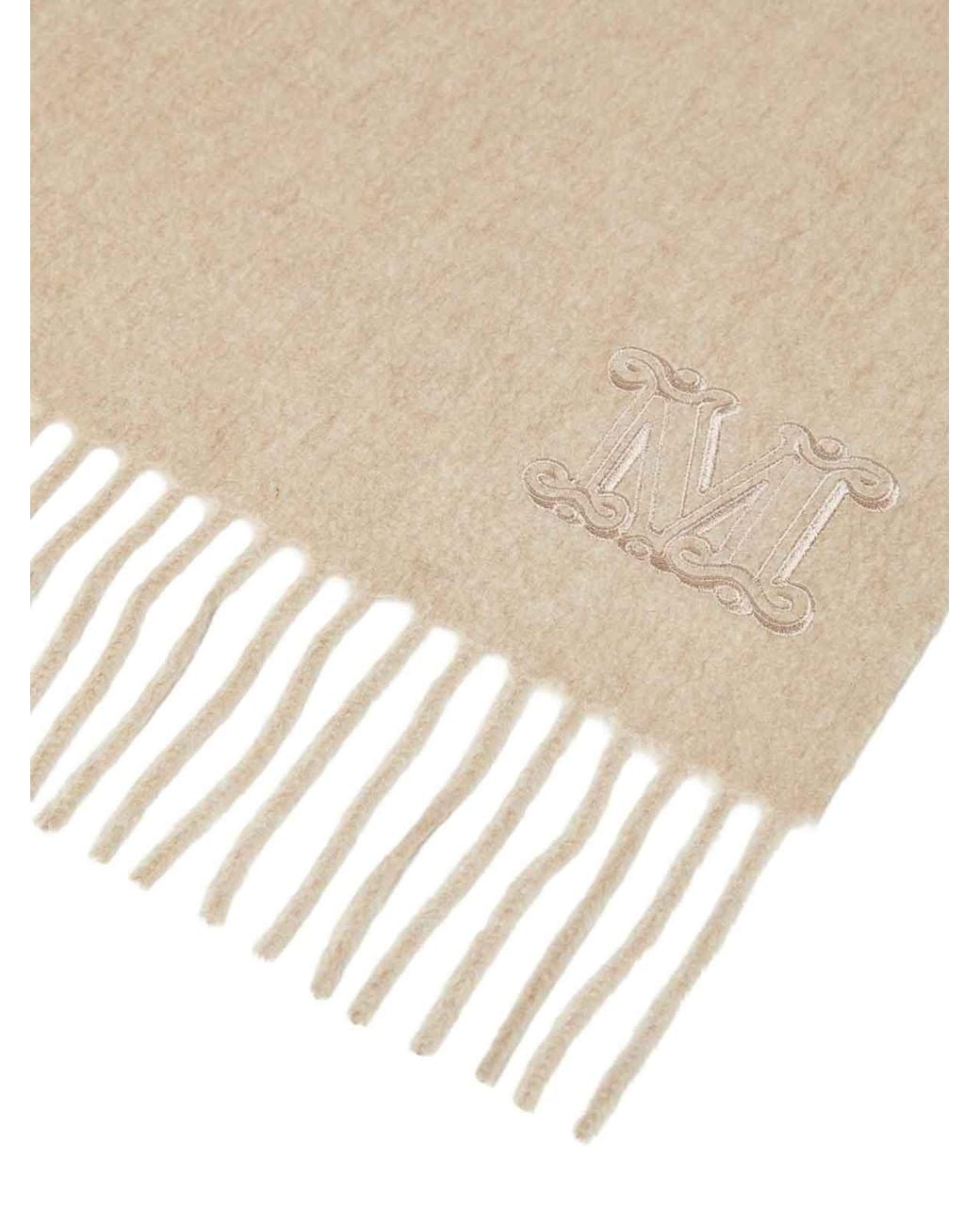 Max Mara White Cashmere Stole With Monogram Embroidery