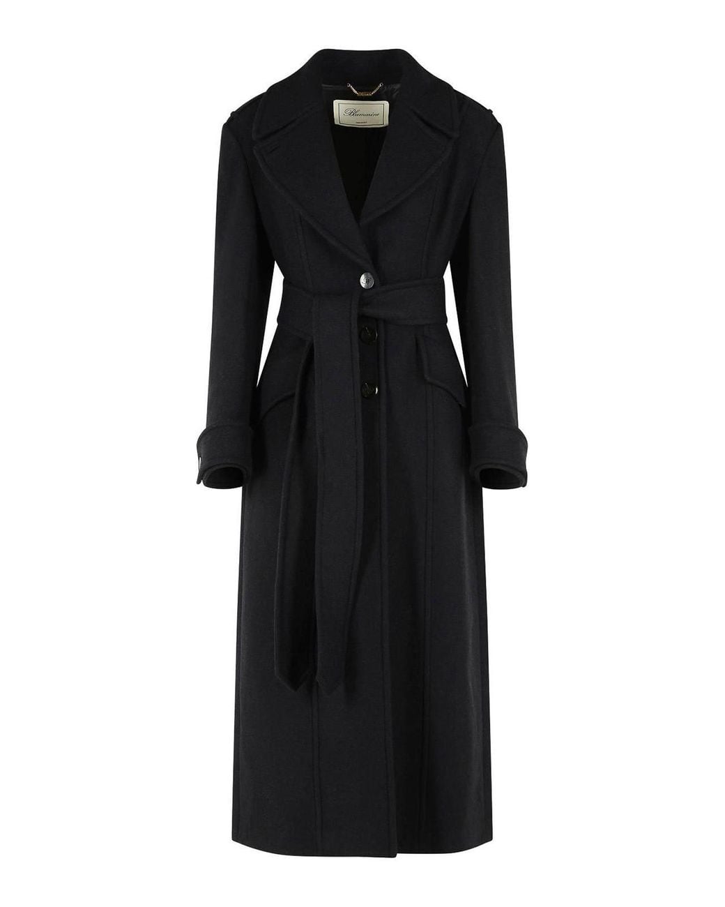 Blumarine Black Long Cloth Coat With Belt