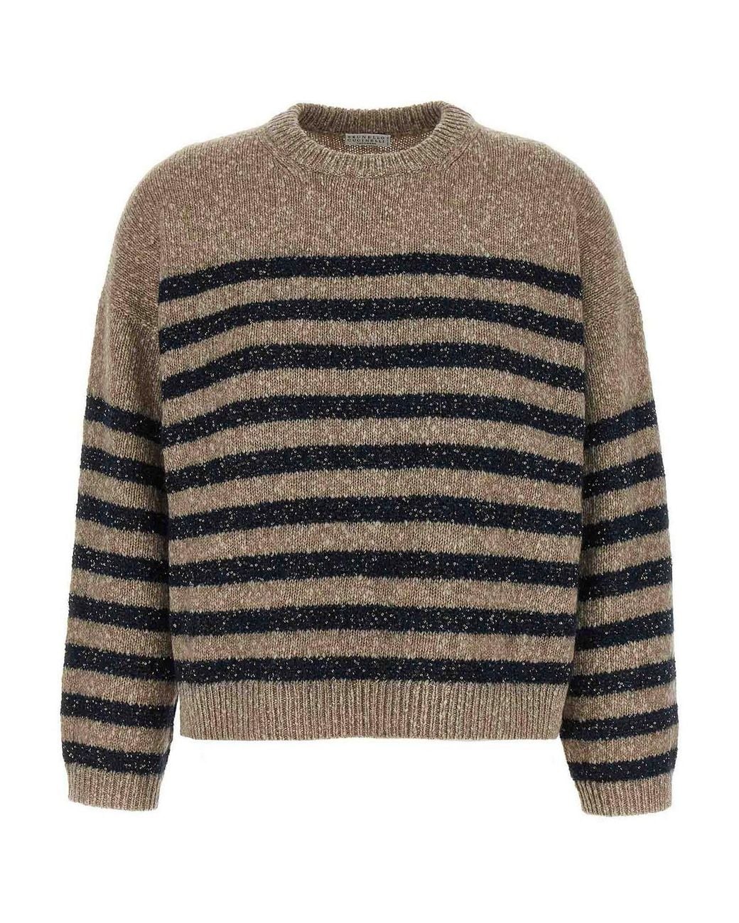 Brunello Cucinelli Gray Dazzling Stripes Wool-Cashmere Jumper
