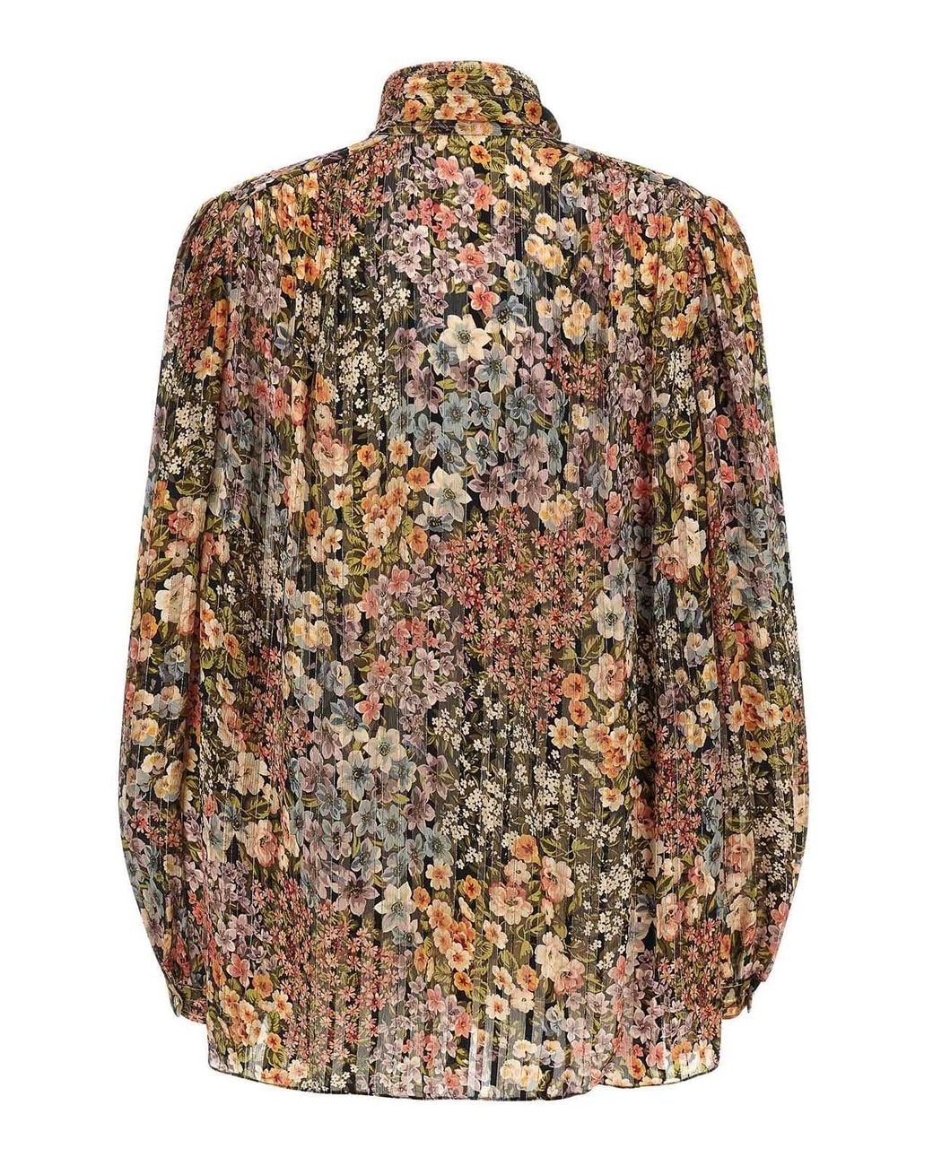 Valentino Garavani Brown Floral Silk Lavalliere Shirt