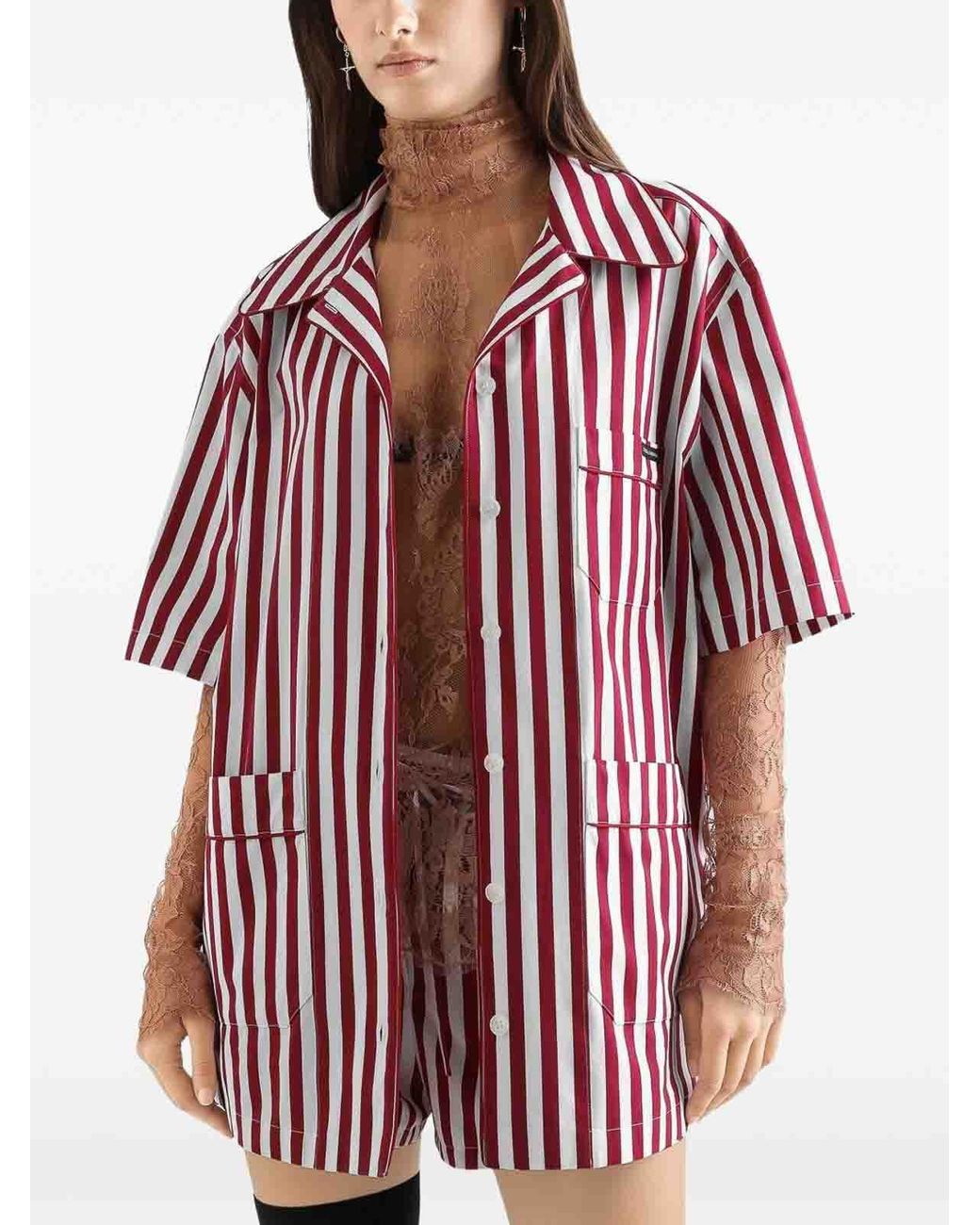 Dolce & Gabbana Red Striped Cotton Shirt