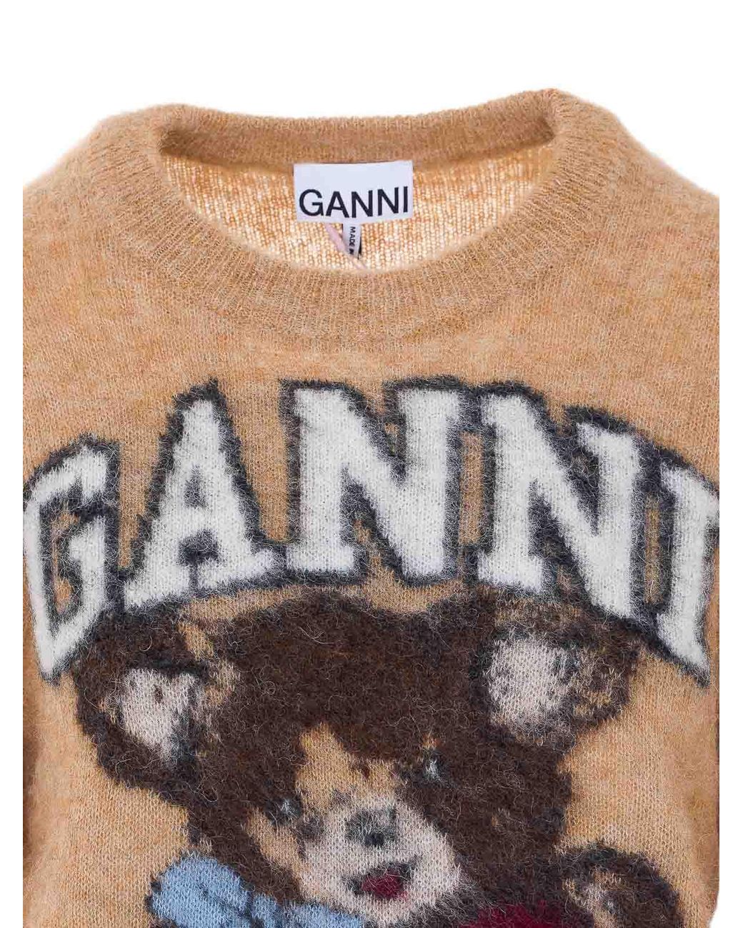 Ganni Pink Camel Graphic Wool Swater