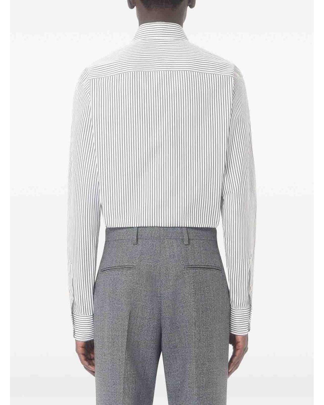Valentino Garavani Gray Vlogo Embroidered Striped Cotton Poplin Shirt for men